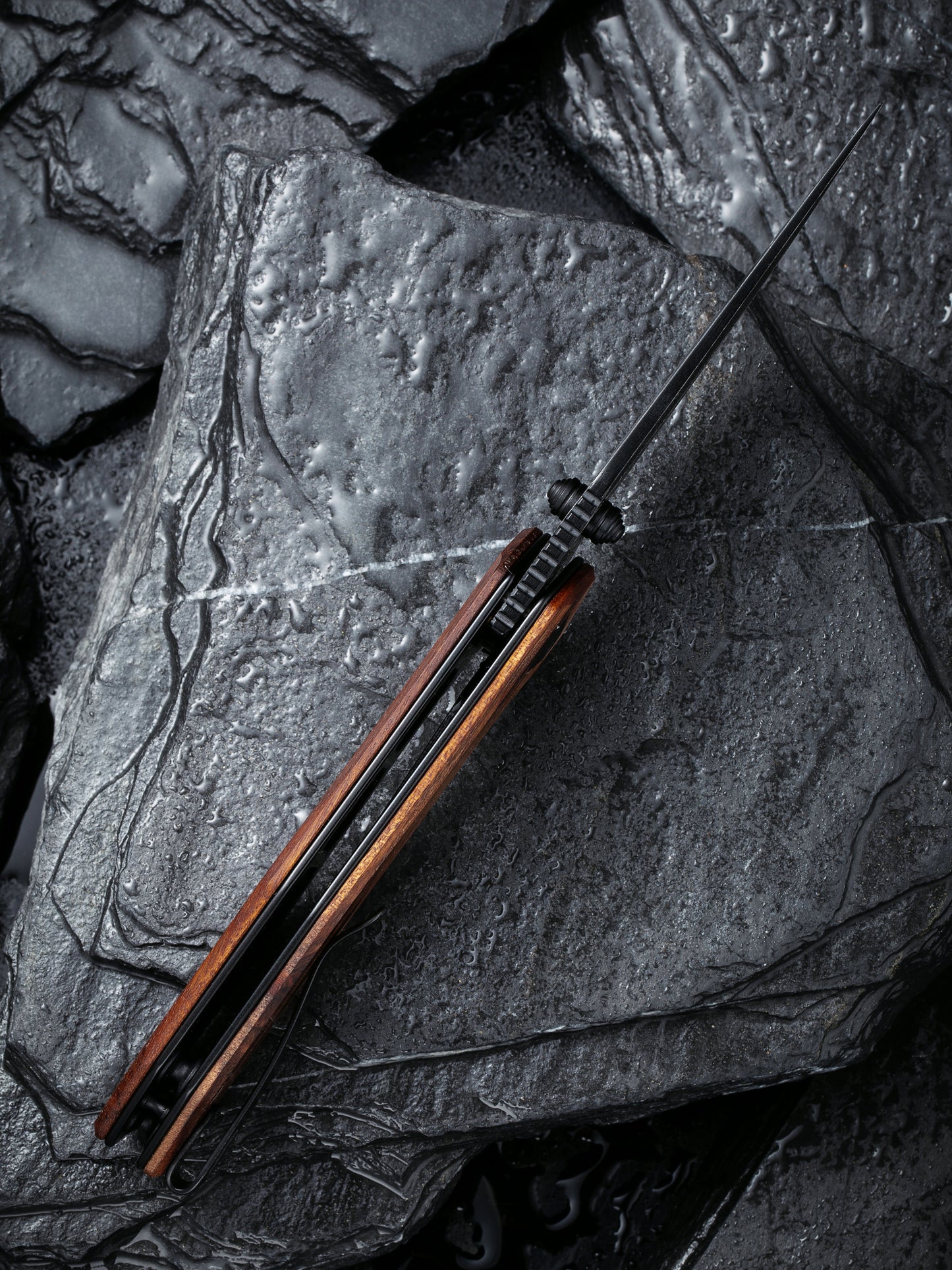 Civivi Odd 22 2.97" Black Damascus Guibourtia Wood Folding Knife by Tuffknives C21032-DS1