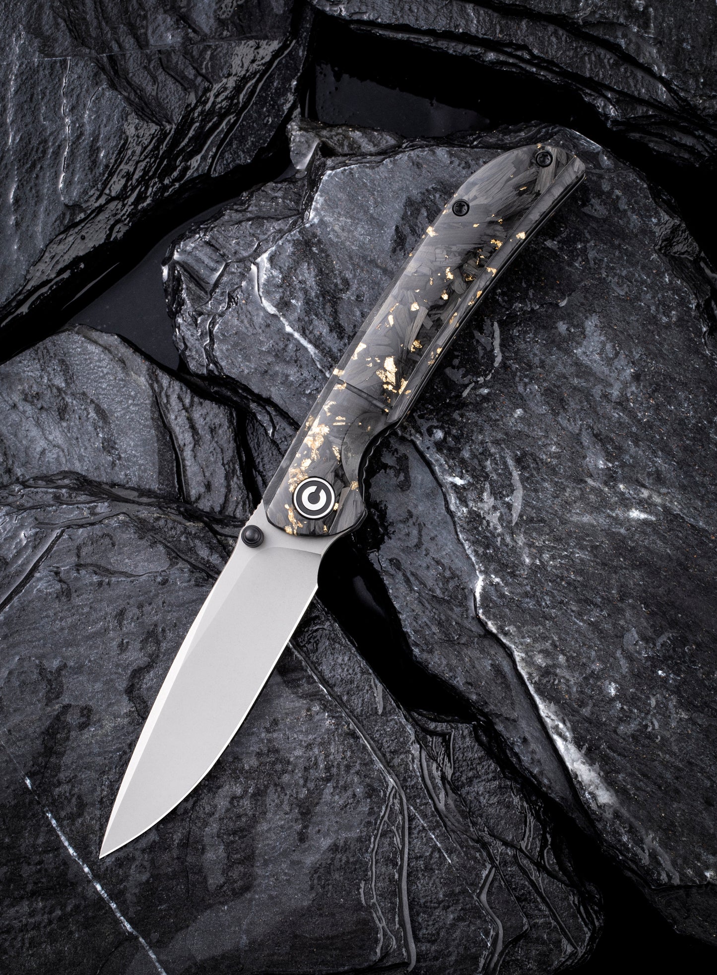 Civivi Imperium 3.47" Nitro-V Carbon Fiber Gold Shred Front-Flipper Folding Knife C2106A