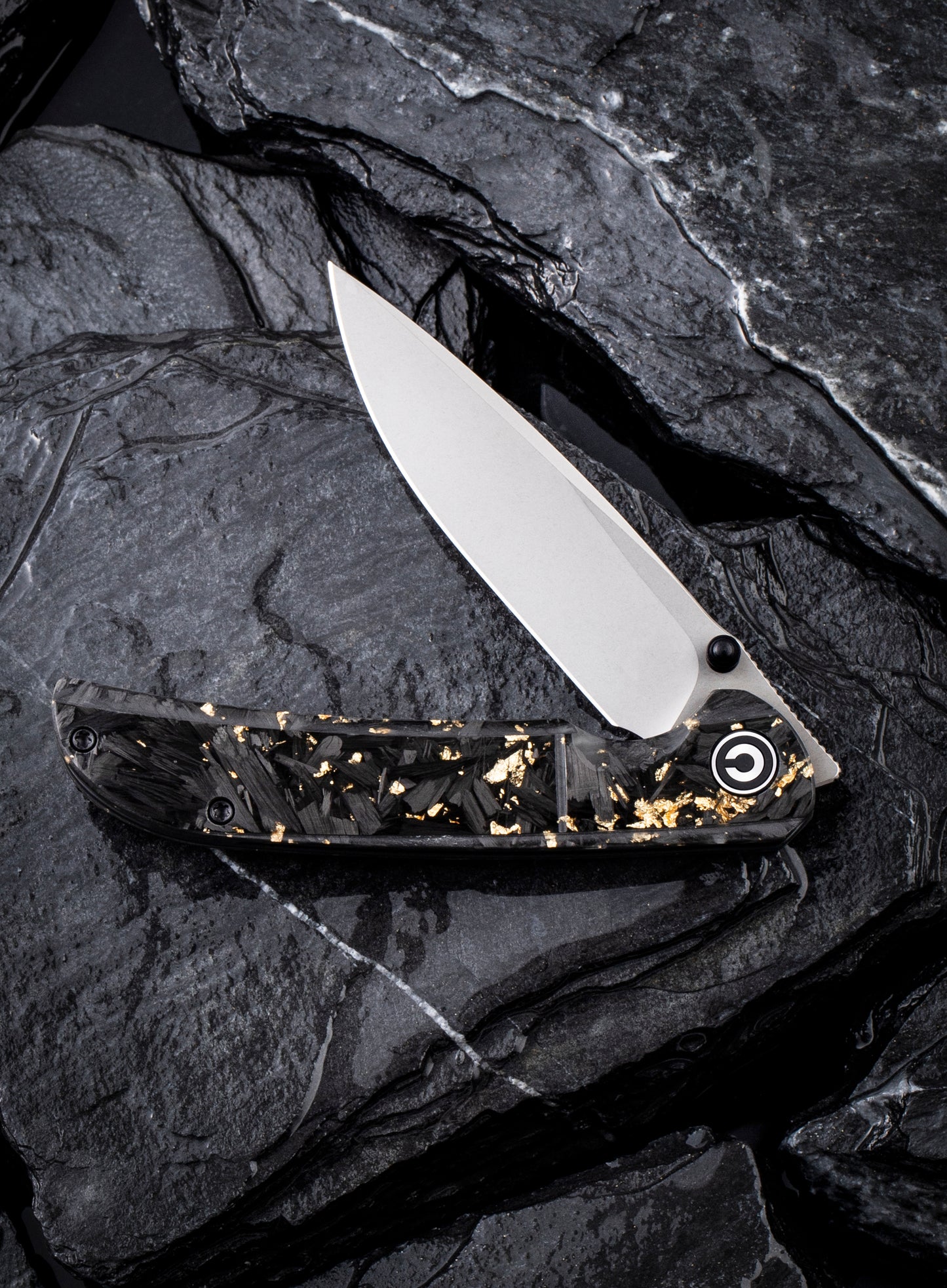 Civivi Imperium 3.47" Nitro-V Carbon Fiber Gold Shred Front-Flipper Folding Knife C2106A