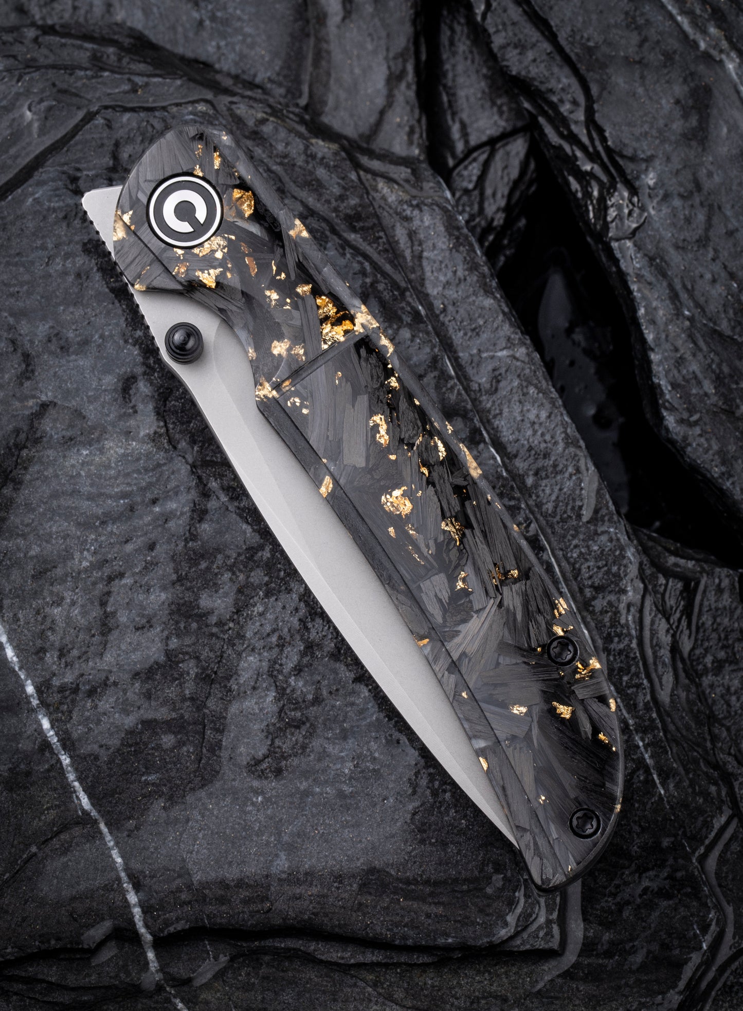 Civivi Imperium 3.47" Nitro-V Carbon Fiber Gold Shred Front-Flipper Folding Knife C2106A