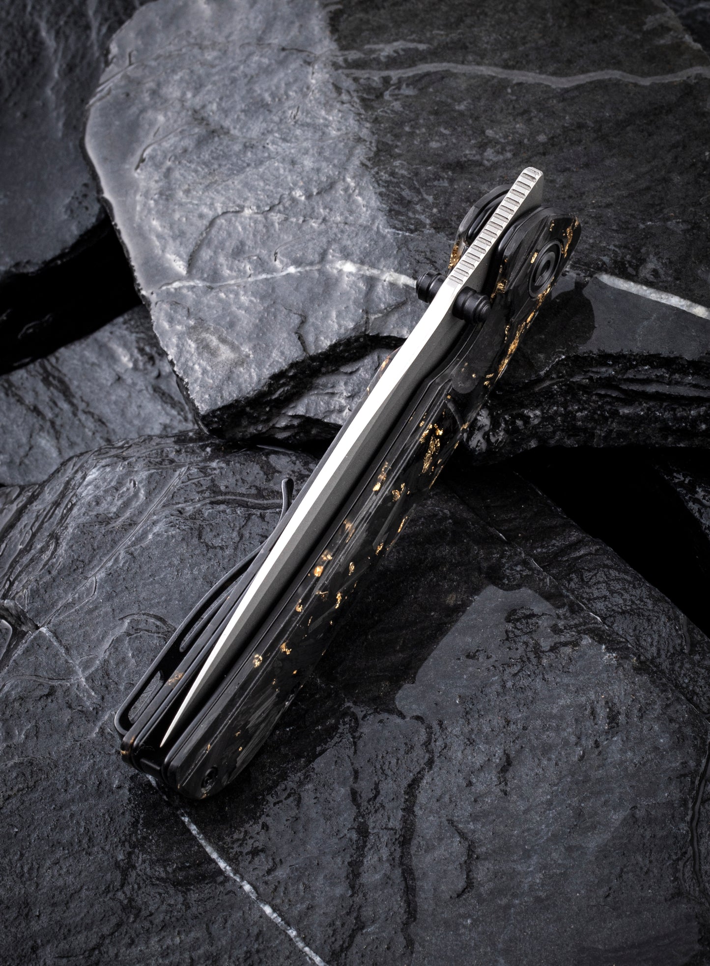 Civivi Imperium 3.47" Nitro-V Carbon Fiber Gold Shred Front-Flipper Folding Knife C2106A