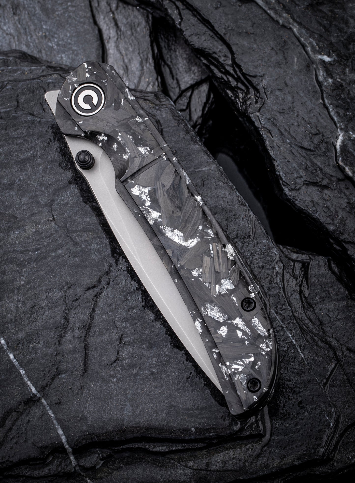 Civivi Imperium 3.47" Nitro-V Carbon Fiber Silver Shred Front-Flipper Folding Knife C2106B