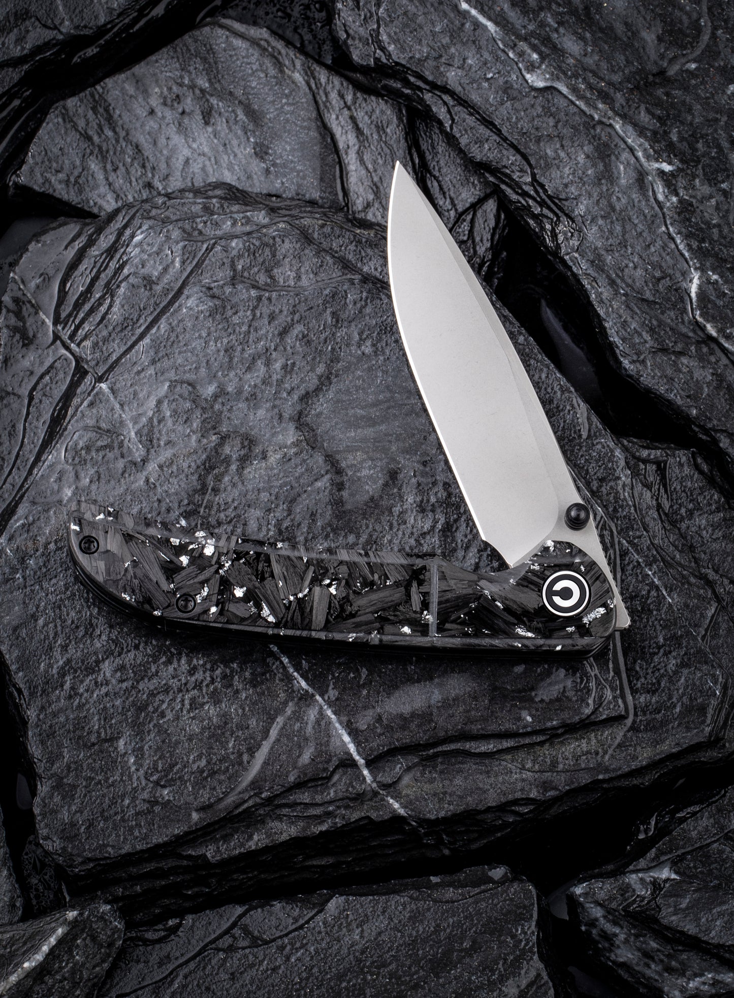 Civivi Imperium 3.47" Nitro-V Carbon Fiber Silver Shred Front-Flipper Folding Knife C2106B