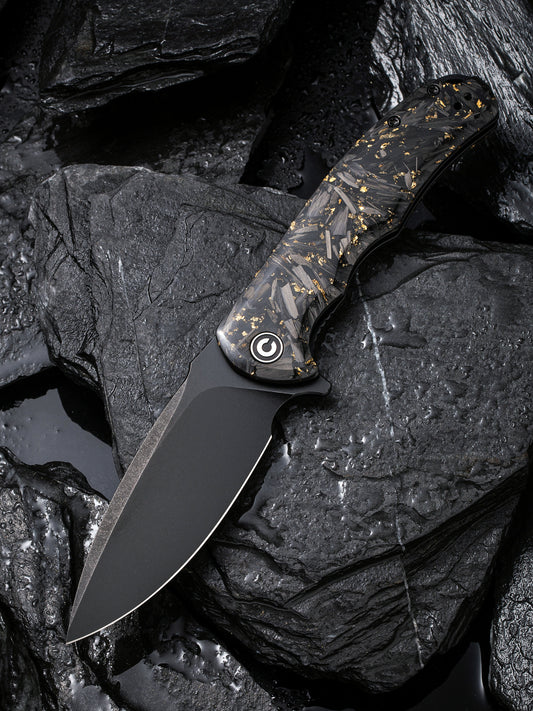 Civivi Praxis 3.75" Black 9Cr18MoV Shredded Carbon Fiber And Golden Shred Folding Knife C803J