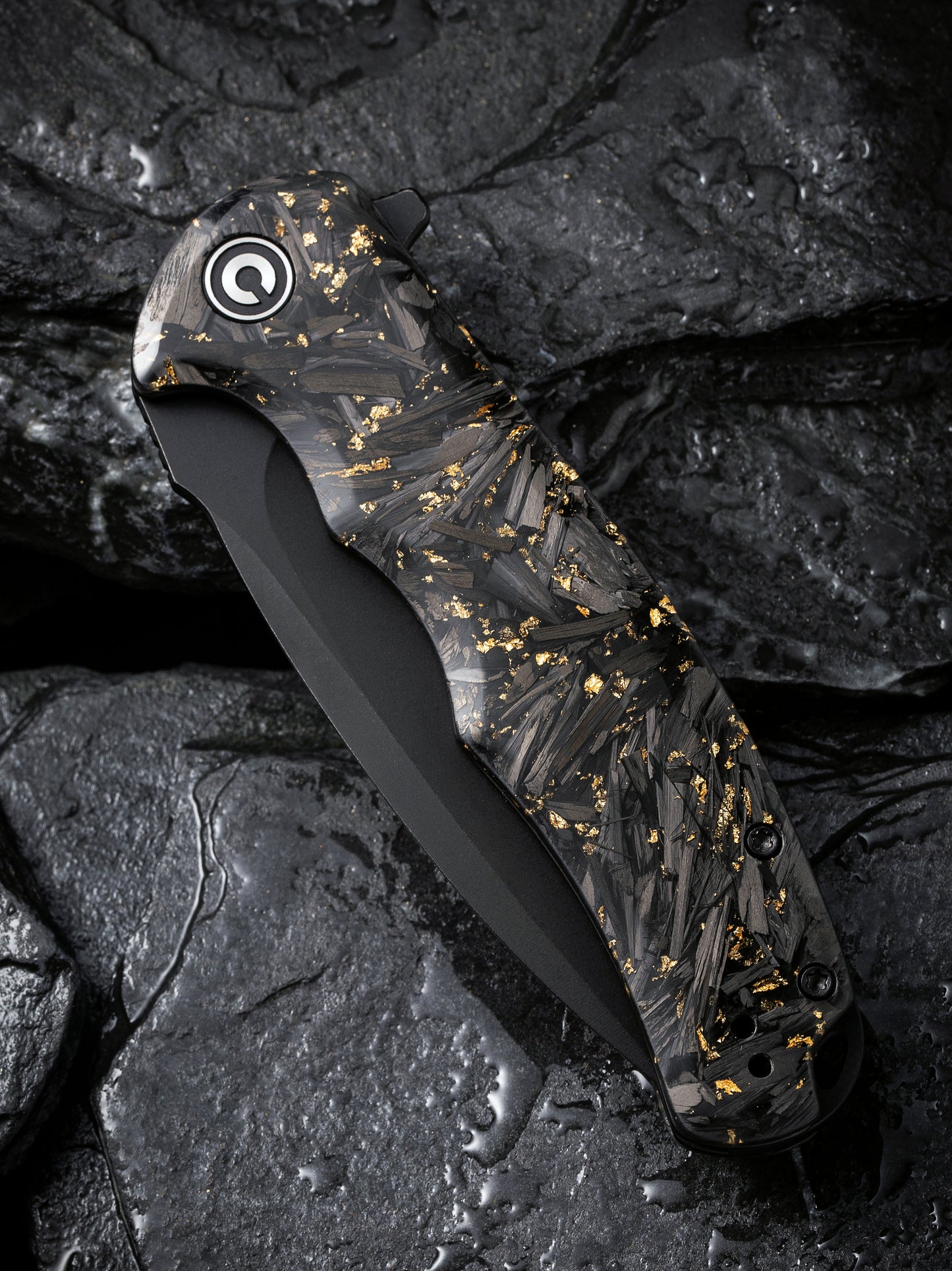 Civivi Praxis 3.75" Black 9Cr18MoV Shredded Carbon Fiber And Golden Shred Folding Knife C803J
