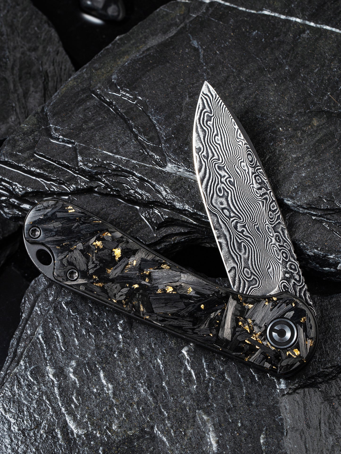 Civivi Elementum 2.96" Damascus Carbon Fiber Golden Shred Folding Knife C907C-DS1