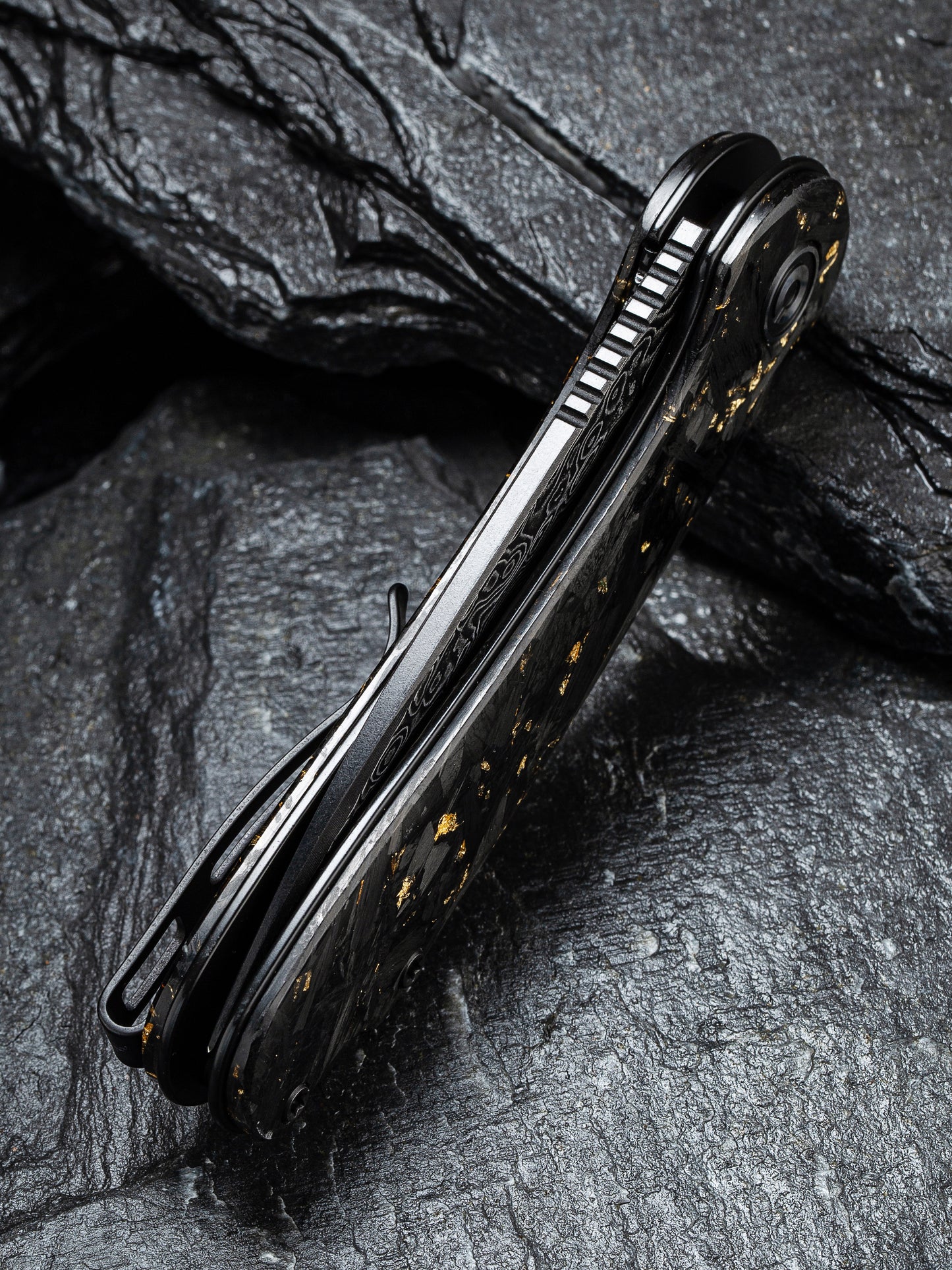 Civivi Elementum 2.96" Damascus Carbon Fiber Golden Shred Folding Knife C907C-DS1