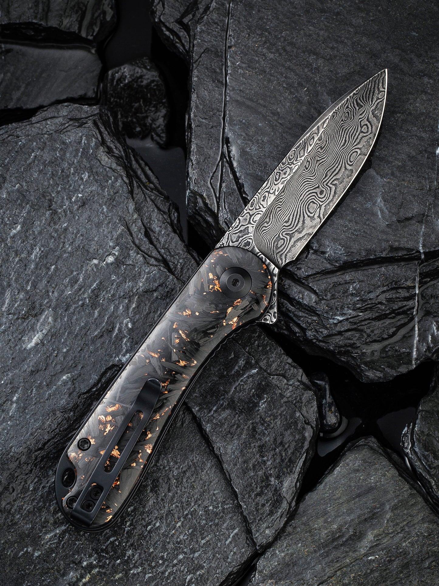 Civivi Elementum 2.96" Damascus Carbon Fiber Copper Shred Folding Knife C907C-DS3