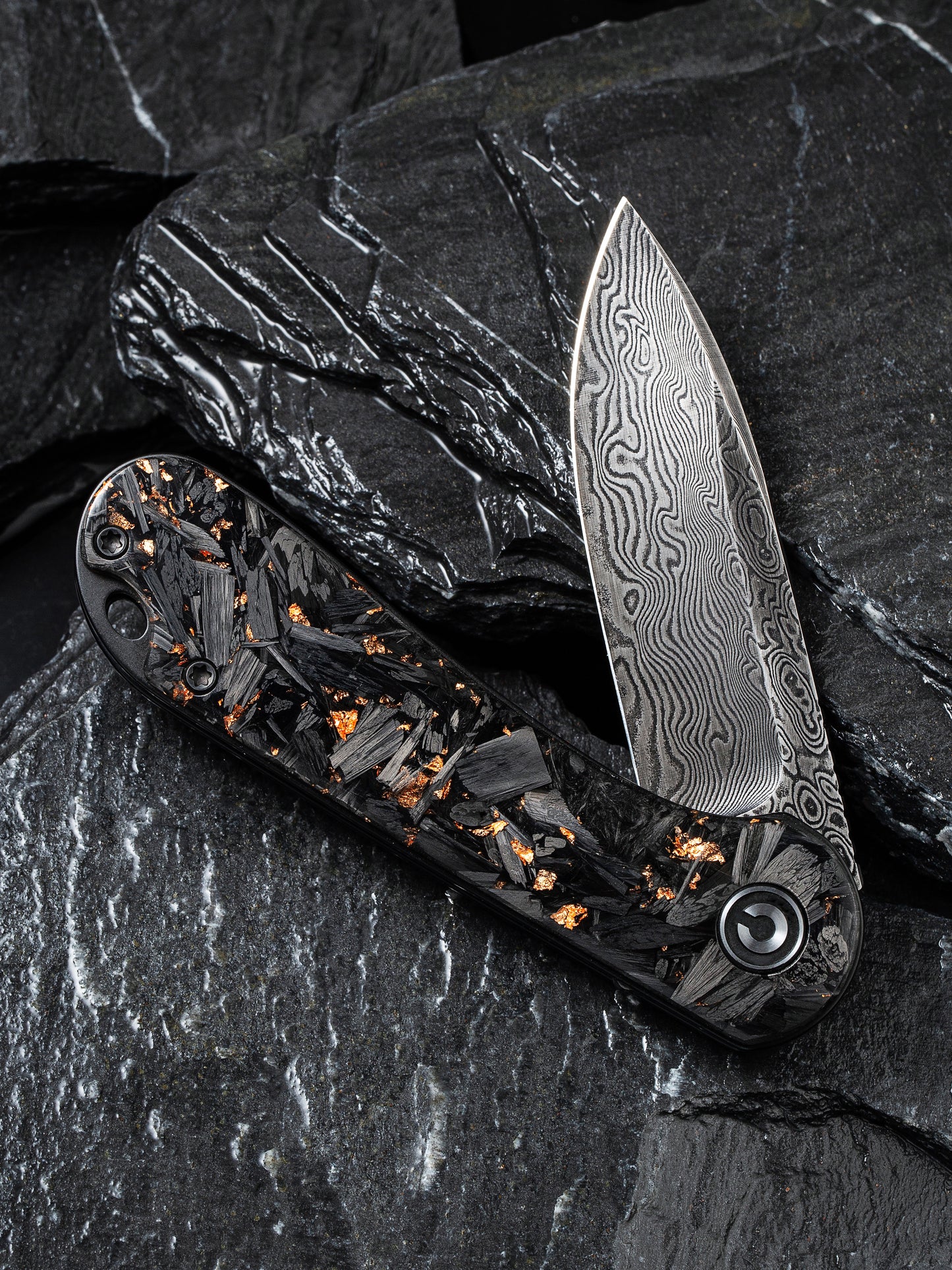 Civivi Elementum 2.96" Damascus Carbon Fiber Copper Shred Folding Knife C907C-DS3