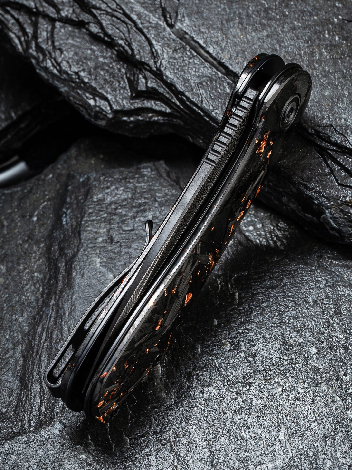 Civivi Elementum 2.96" Damascus Carbon Fiber Copper Shred Folding Knife C907C-DS3