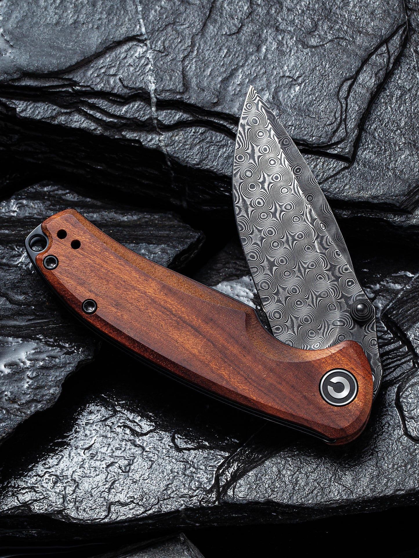 Civivi Pintail 2.98" Black Damascus Guibourtia Wood Folding Knife C2020DS-2