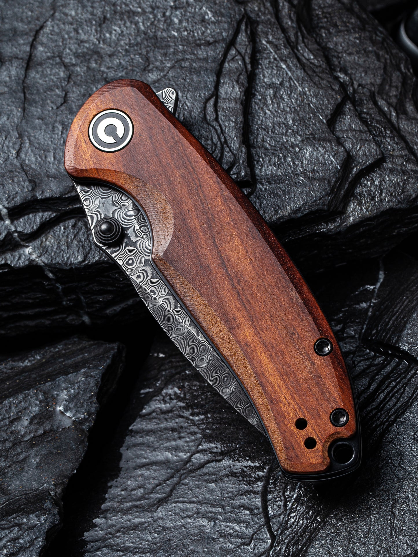 Civivi Pintail 2.98" Black Damascus Guibourtia Wood Folding Knife C2020DS-2