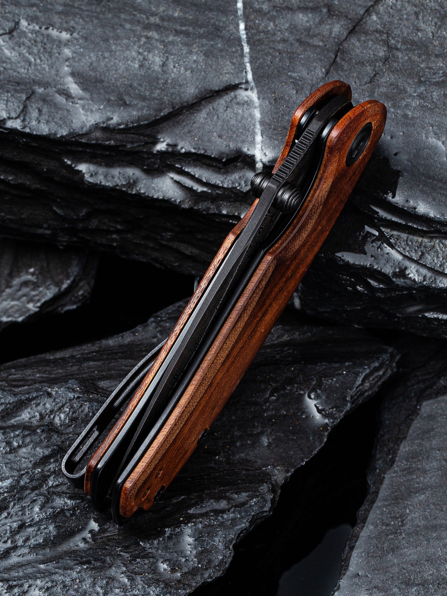 Civivi Pintail 2.98" Black Damascus Guibourtia Wood Folding Knife C2020DS-2