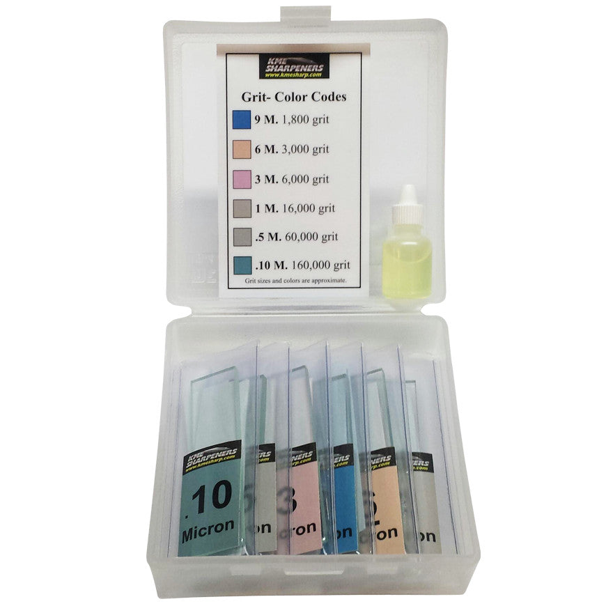 KME Diamond Lapping Films Boxed Set of all 6 Grits with Tempered Glass Blanks (0.1, 0.5, 1, 3, 6, 9 Microns)