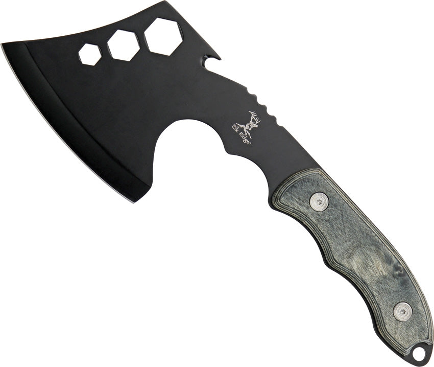 Elk Ridge 10.5" Black Full-Tang Hatchet Axe with Gray Pakkawood Handle