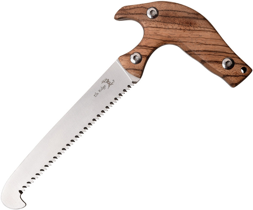 Elk Ridge 6" Full-Tang Saw with Zebra Wood Handle and Leather Sheath