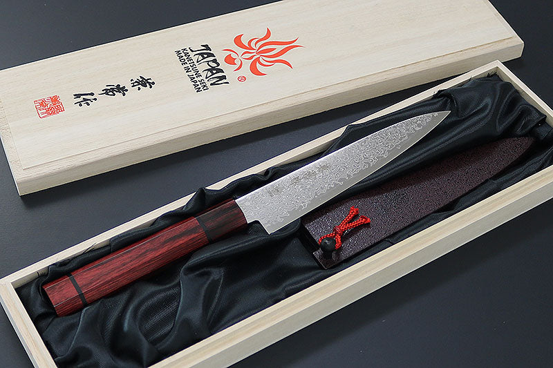 Kanetsune Minamo-Kaze Petty 5.31" 63-Layer Damascus San-Mai Kitchen Knife - Made in Japan KC-824