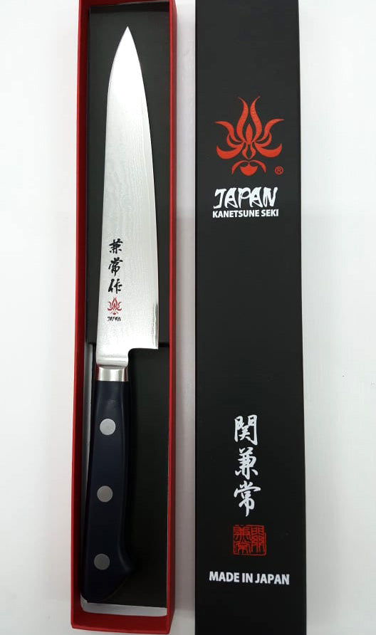 Kanetsune 200 POM Petty 5.9" VG-10/Damascus San-Mai Kitchen Knife - Made in Japan KC-204