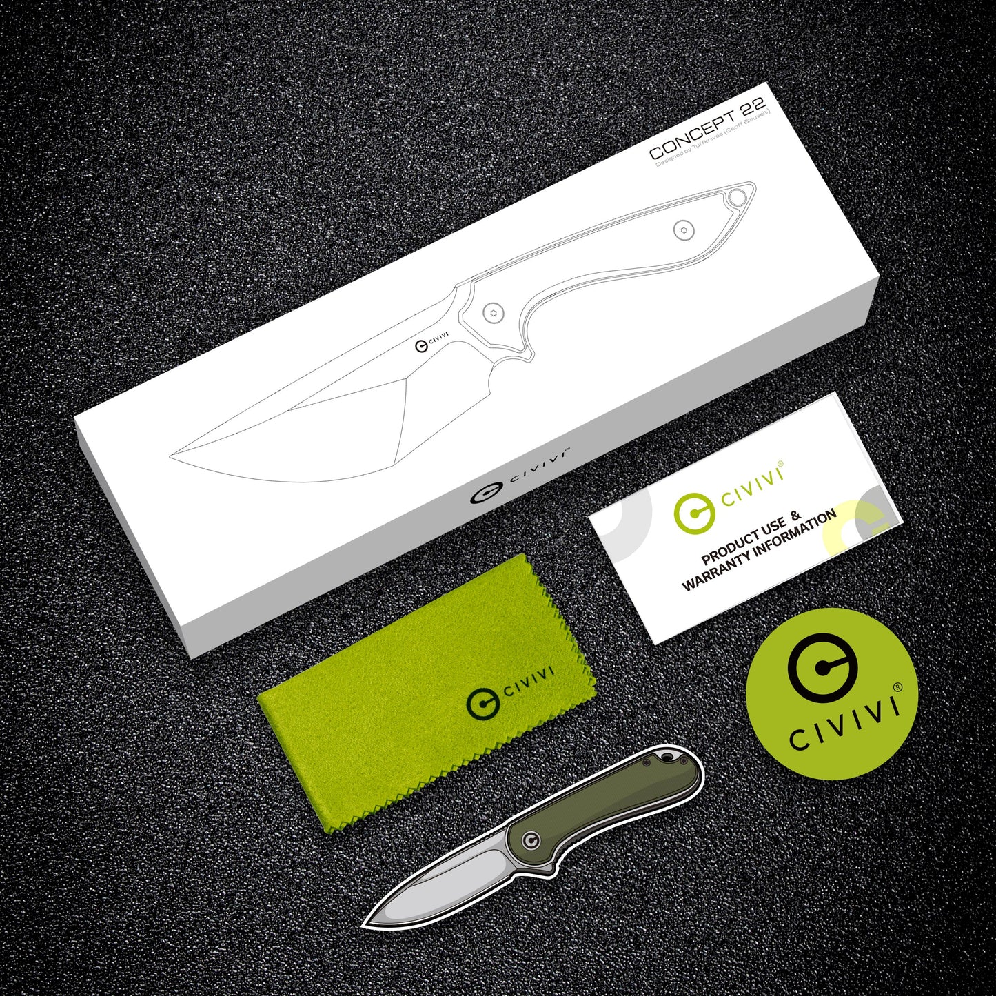 Civivi Concept 22 4.88" D2 OD Green G10 Fixed Blade Knife by Tuffknives C21047-2