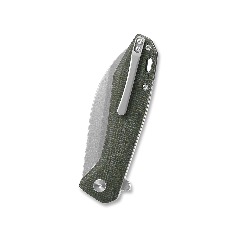 QSP Pelican 3.625" CPM S35VN Stonewash Green Linen Micarta Folding Knife QS118-E1