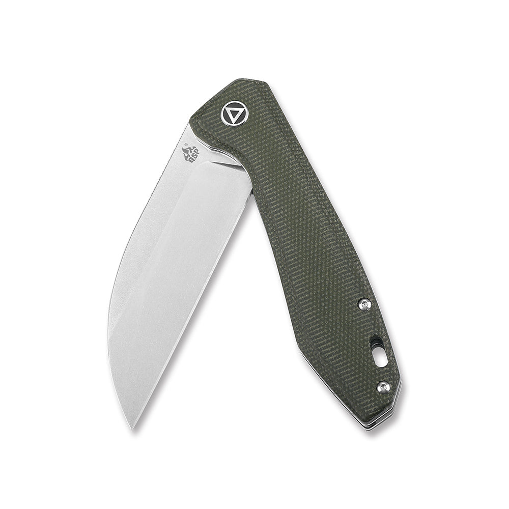QSP Pelican 3.625" CPM S35VN Stonewash Green Linen Micarta Folding Knife QS118-E1