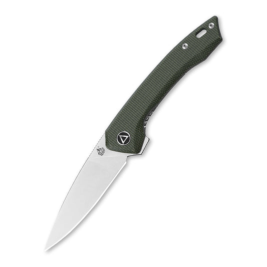 QSP Leopard 3" Sandvik 14C28N Green Linen Micarta Folding Knife QS135-C