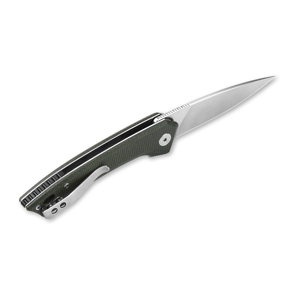 QSP Leopard 3" Sandvik 14C28N Green Linen Micarta Folding Knife QS135-C