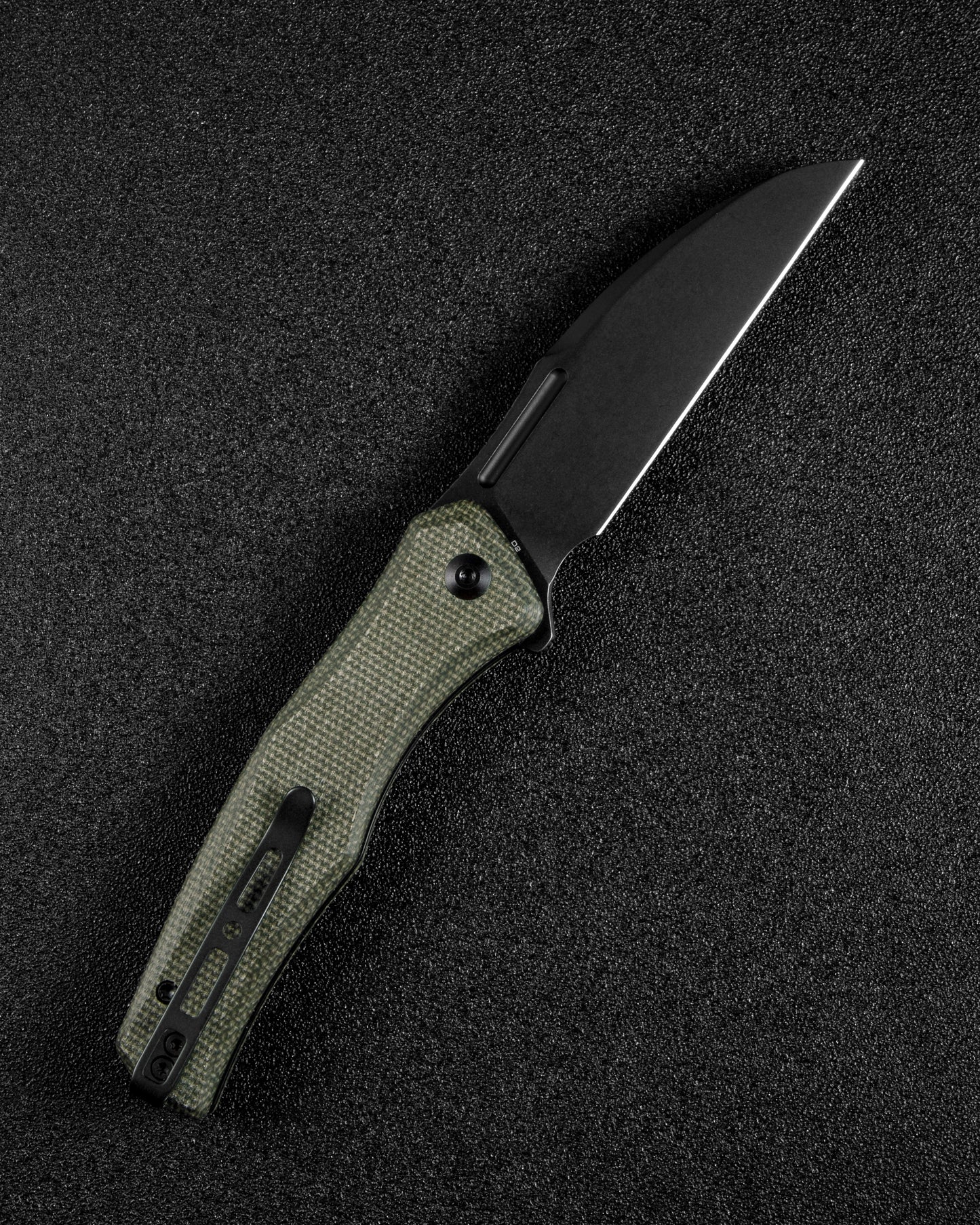 Sencut Watauga 3.48" Black Stonewashed D2 Dark Green Micarta Button Lock Folding Knife S21011-2