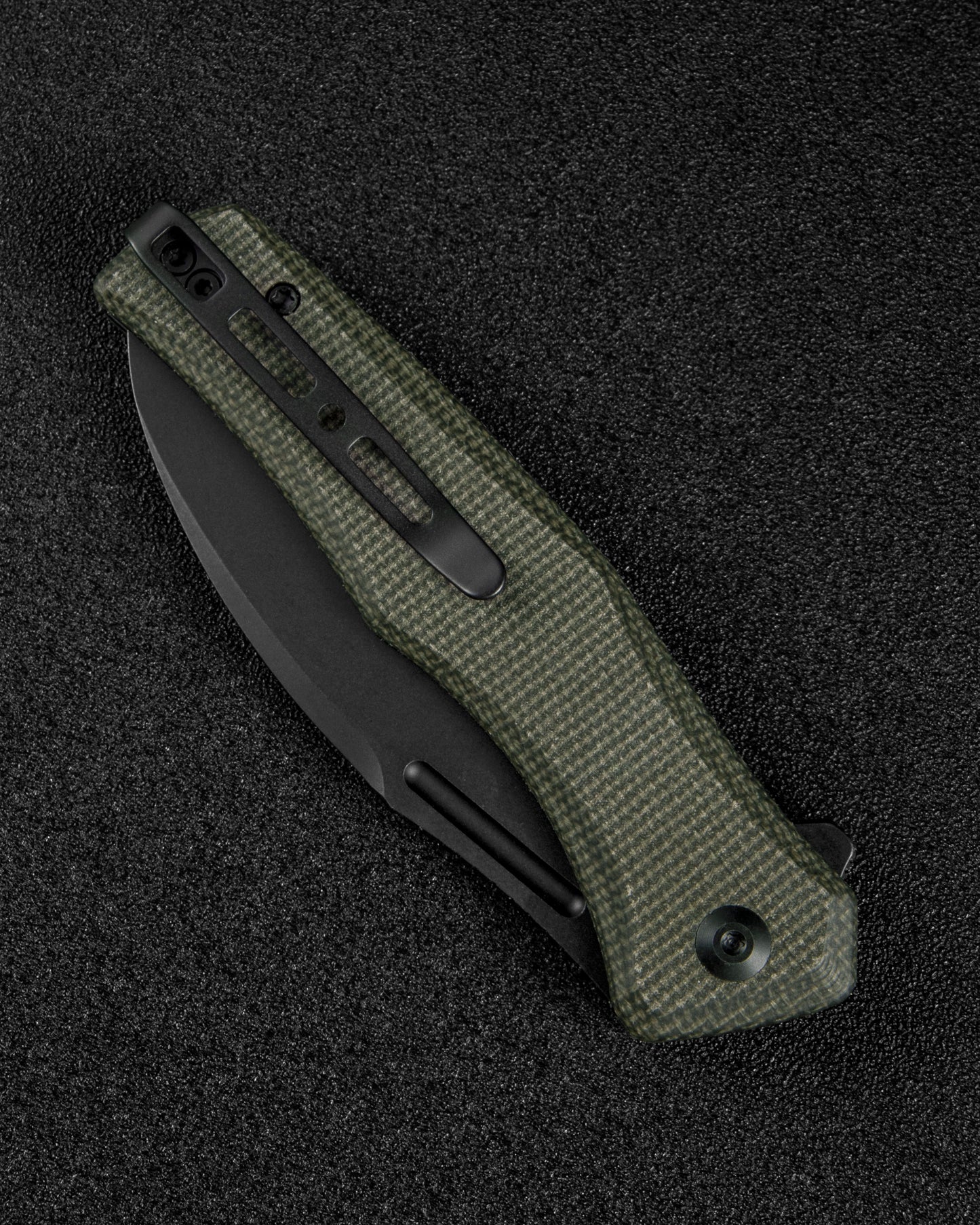 Sencut Watauga 3.48" Black Stonewashed D2 Dark Green Micarta Button Lock Folding Knife S21011-2