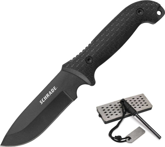 Schrade Frontier 5.05" 1095 Fixed Blade Knife with Ferro Rod and Sharpening Stone SCHF51