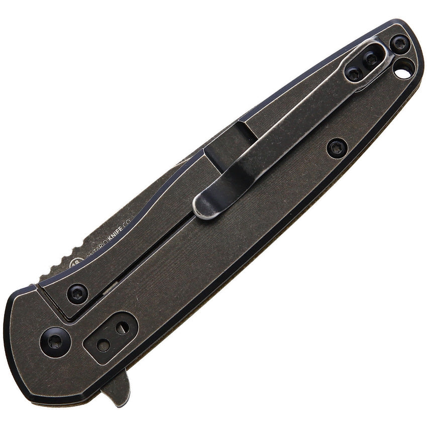 Ontario Shikra 3.2" AUS8 Black Stonewash Tan Micarta Titanium Folding Knife