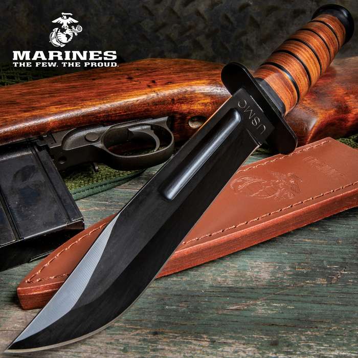 United USMC 7" Combat Fixed Blade Knife with Leather Sheath UC3092