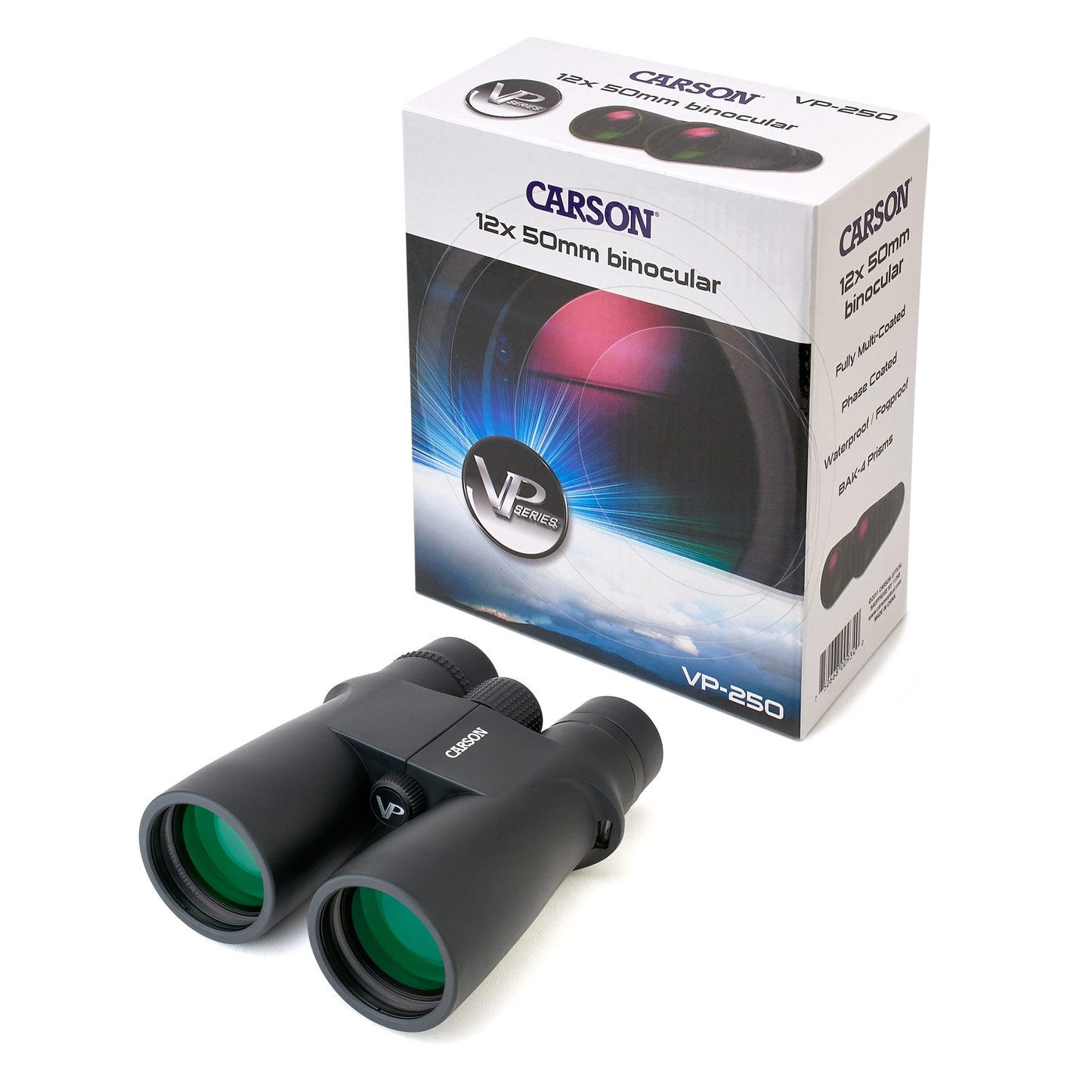 Carson VP Series 12x50mm Full-Sized Phase-Coated Waterproof Binoculars VP-250