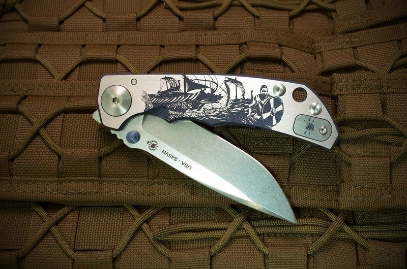 Spartan Blades SHF 2022 Special Edition Viking Long Boat 4" CPM S45VN Stonewashed Titanium Folding Knife