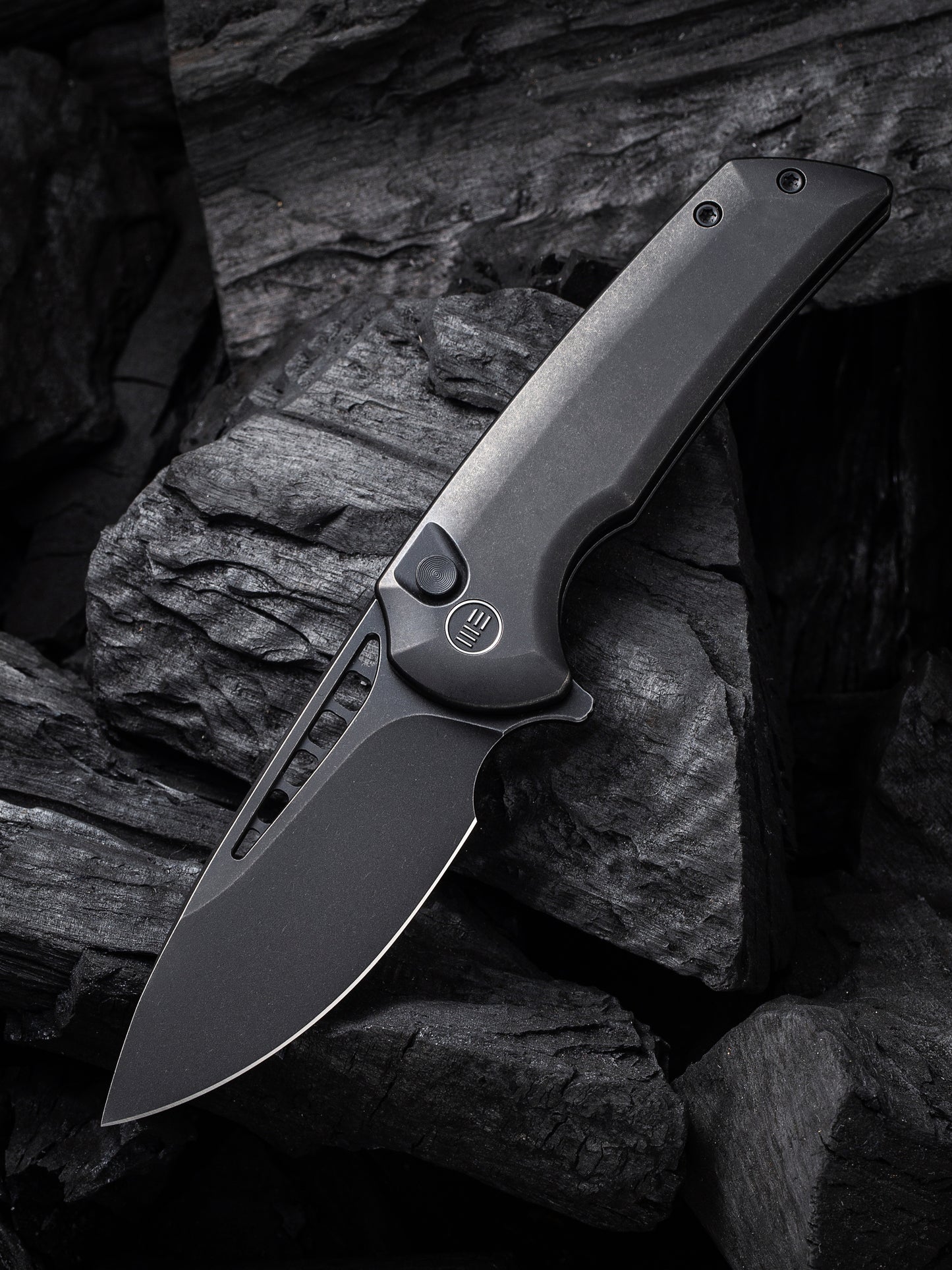 WE Mini Malice 2.98" Black Stonewashed CPM 20CV Black Titanium Folding Knife by Ferrum Forge WE054BL-1