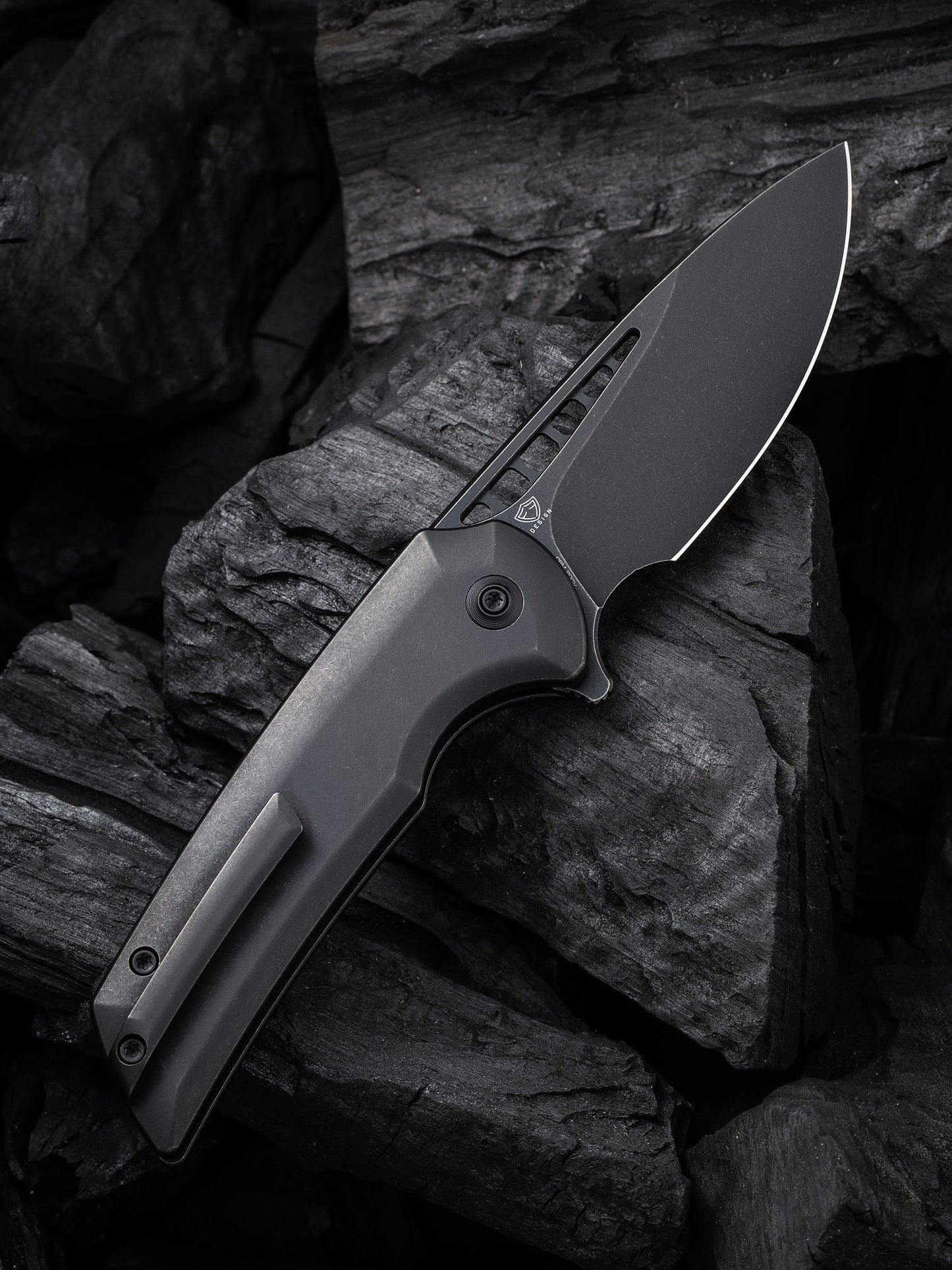WE Mini Malice 2.98" Black Stonewashed CPM 20CV Black Titanium Folding Knife by Ferrum Forge WE054BL-1