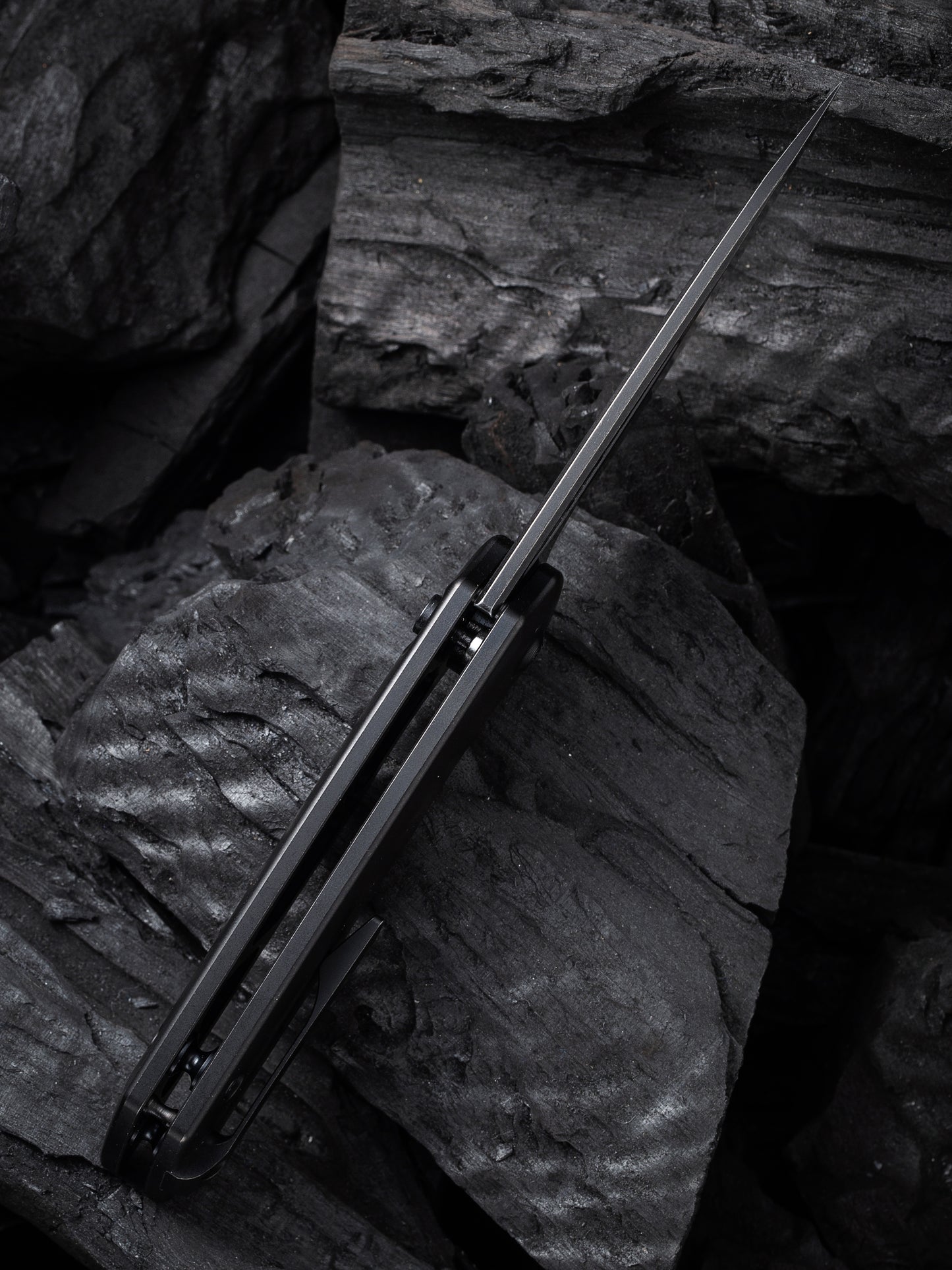 WE Mini Malice 2.98" Black Stonewashed CPM 20CV Black Titanium Folding Knife by Ferrum Forge WE054BL-1