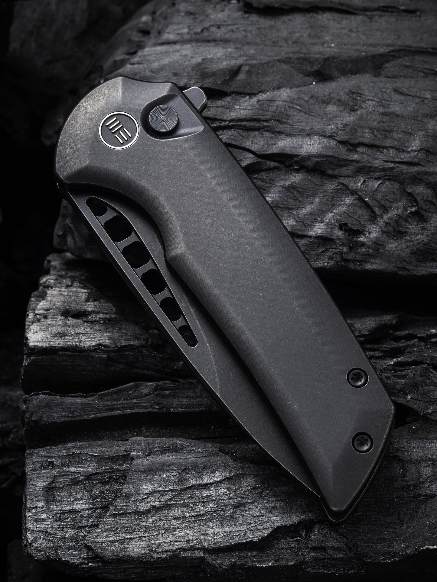 WE Mini Malice 2.98" Black Stonewashed CPM 20CV Black Titanium Folding Knife by Ferrum Forge WE054BL-1