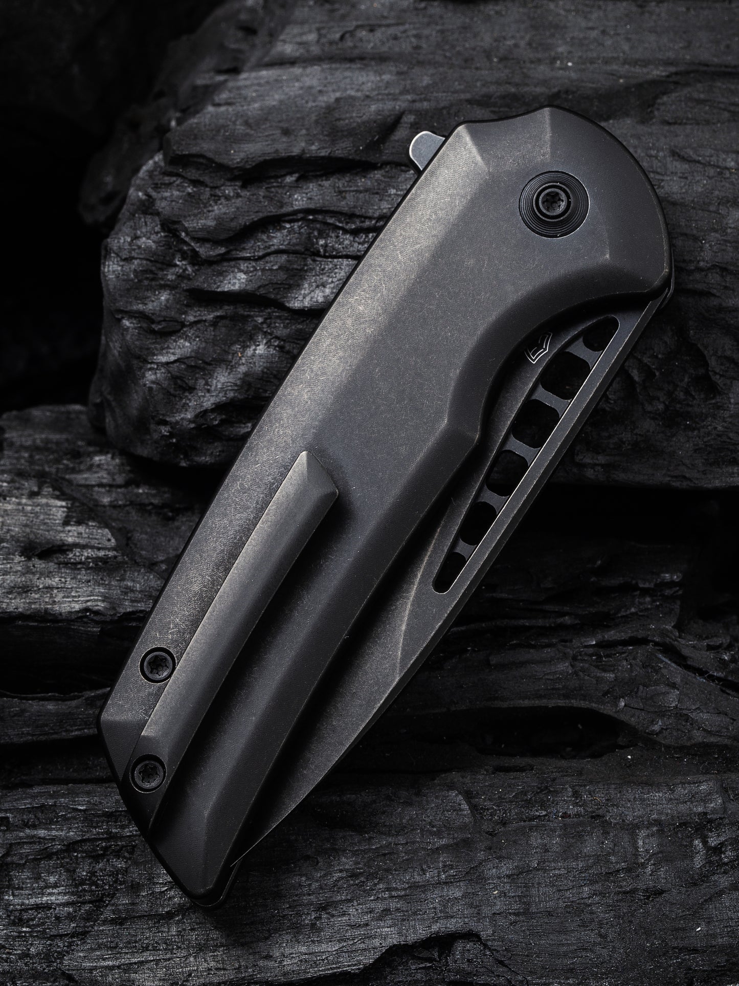 WE Mini Malice 2.98" Black Stonewashed CPM 20CV Black Titanium Folding Knife by Ferrum Forge WE054BL-1