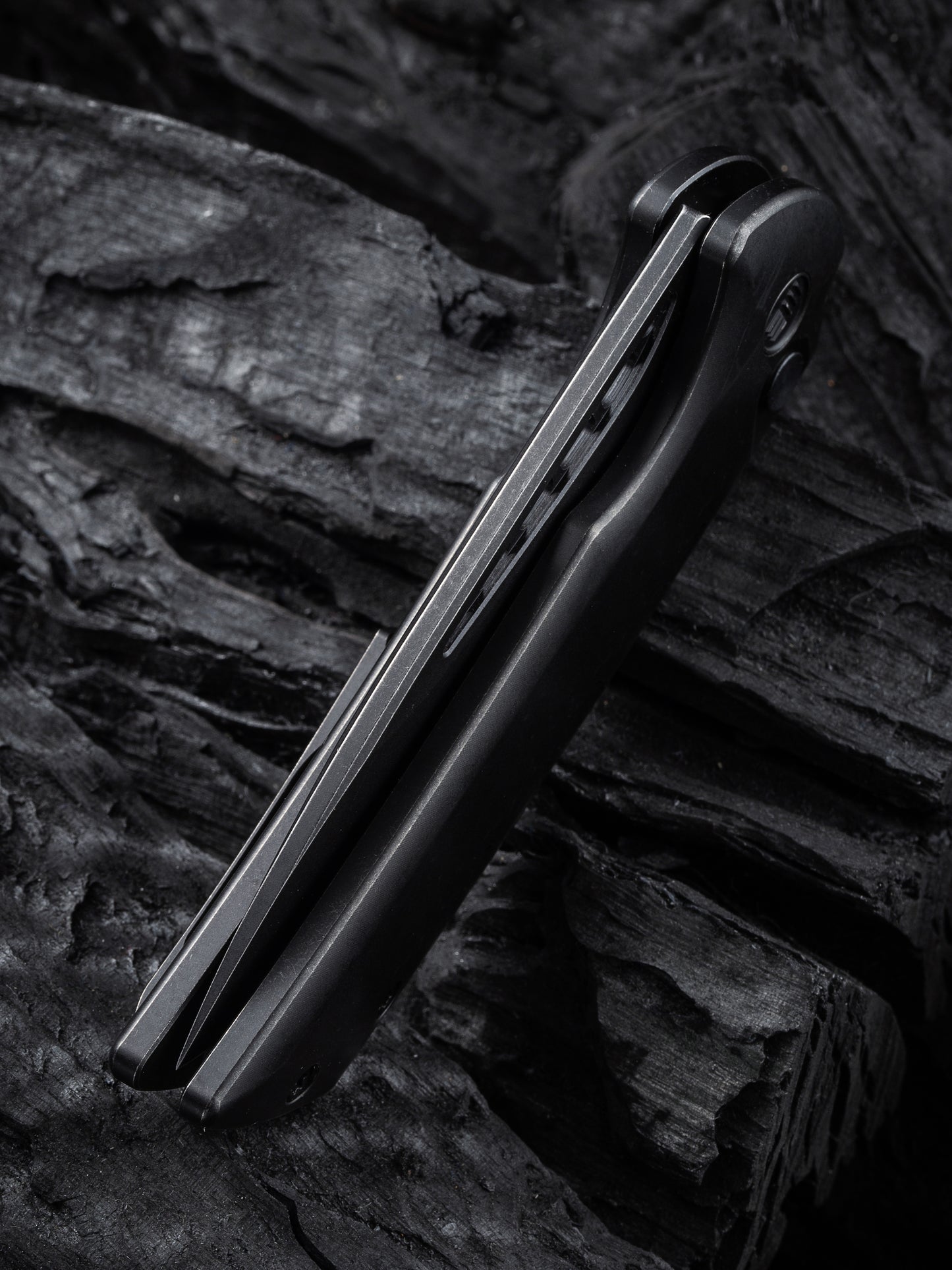 WE Mini Malice 2.98" Black Stonewashed CPM 20CV Black Titanium Folding Knife by Ferrum Forge WE054BL-1