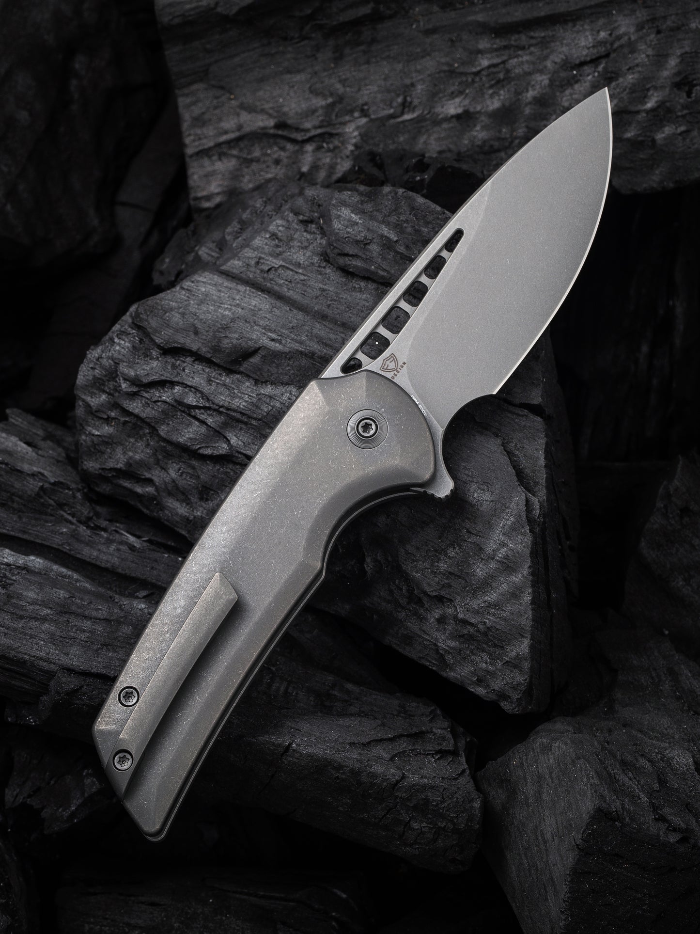 WE Mini Malice 2.98" Stonewashed CPM 20CV Gray Titanium Folding Knife by Ferrum Forge WE054BL-2