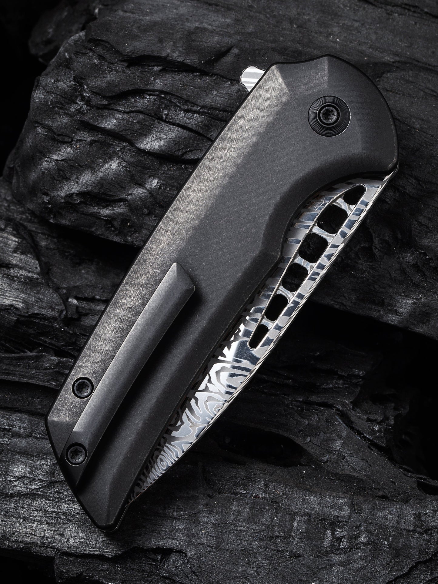 WE Mini Malice 2.98" Heimskringla Damasteel Titanium Folding Knife by Ferrum Forge WE054BL-DS1