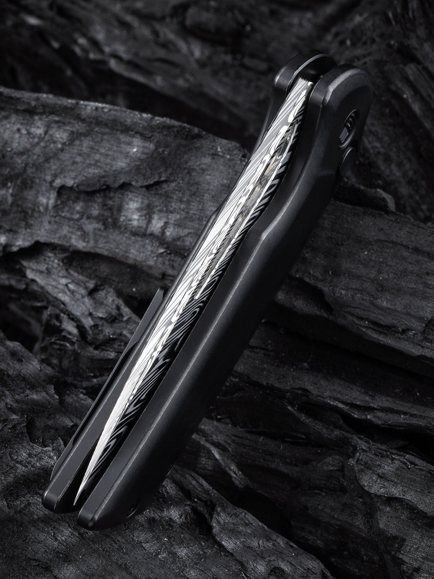 WE Mini Malice 2.98" Heimskringla Damasteel Titanium Folding Knife by Ferrum Forge WE054BL-DS1