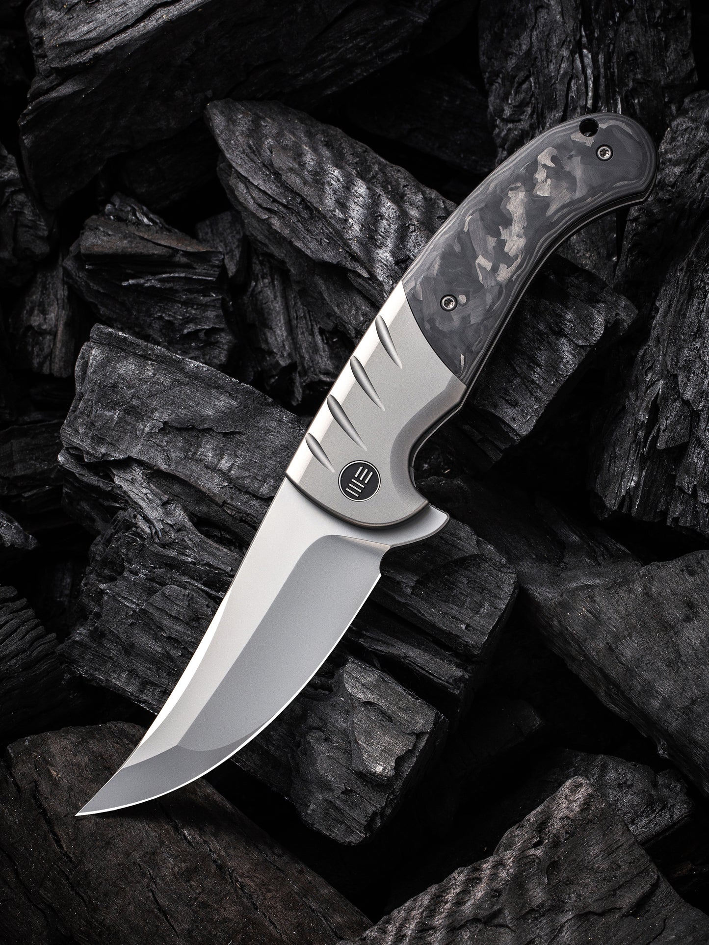 WE Curvaceous 3.70" CPM 20CV Marble Carbon Fiber Titanium Folding Knife by Eric Ochs WE20012-1