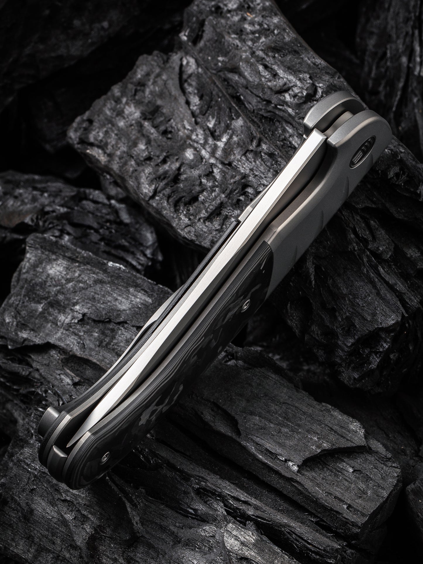 WE Curvaceous 3.70" CPM 20CV Marble Carbon Fiber Titanium Folding Knife by Eric Ochs WE20012-1