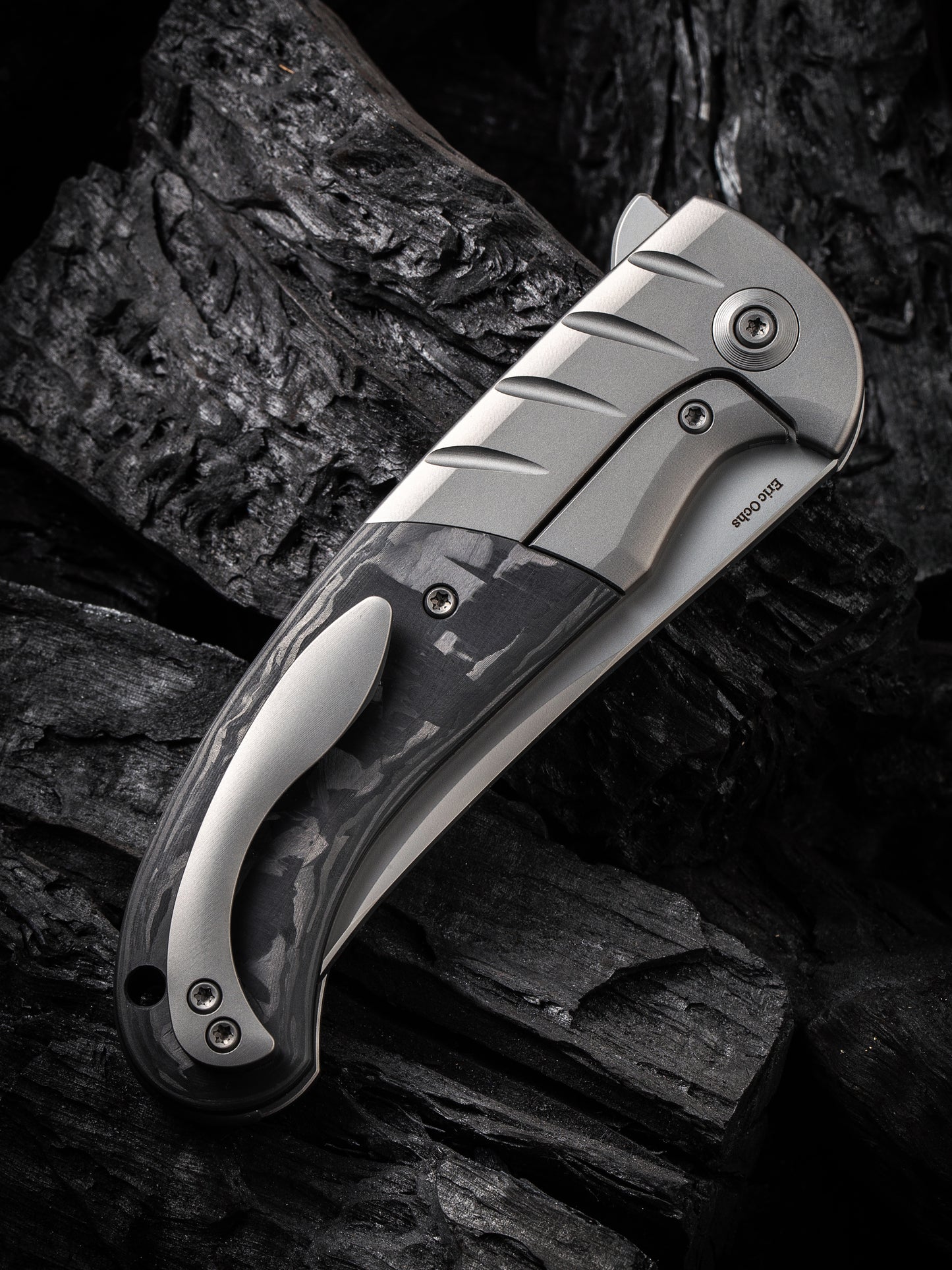 WE Curvaceous 3.70" CPM 20CV Marble Carbon Fiber Titanium Folding Knife by Eric Ochs WE20012-1