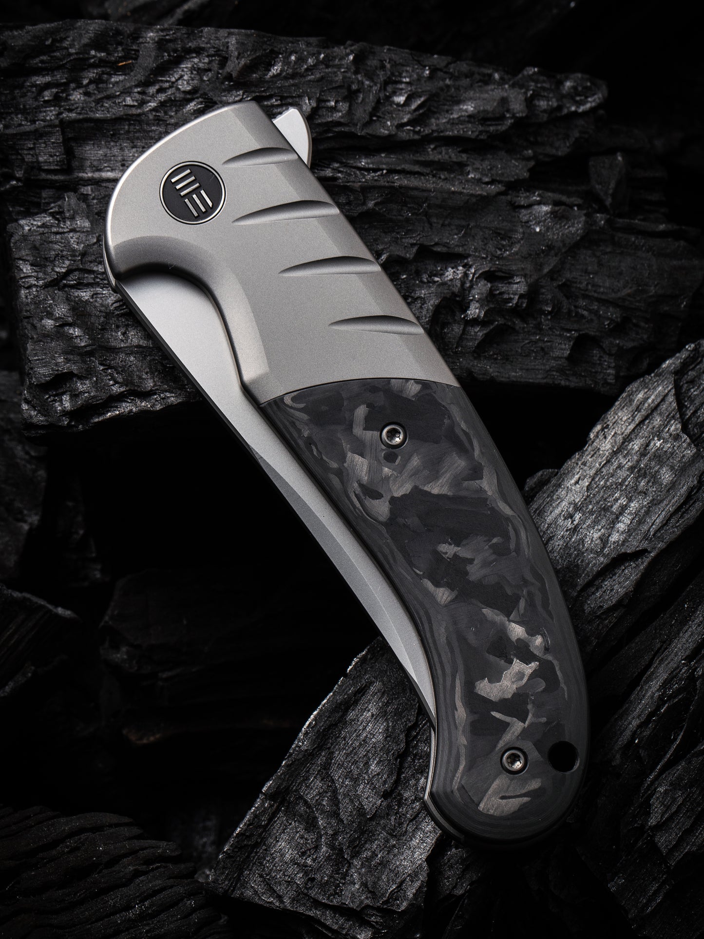 WE Curvaceous 3.70" CPM 20CV Marble Carbon Fiber Titanium Folding Knife by Eric Ochs WE20012-1