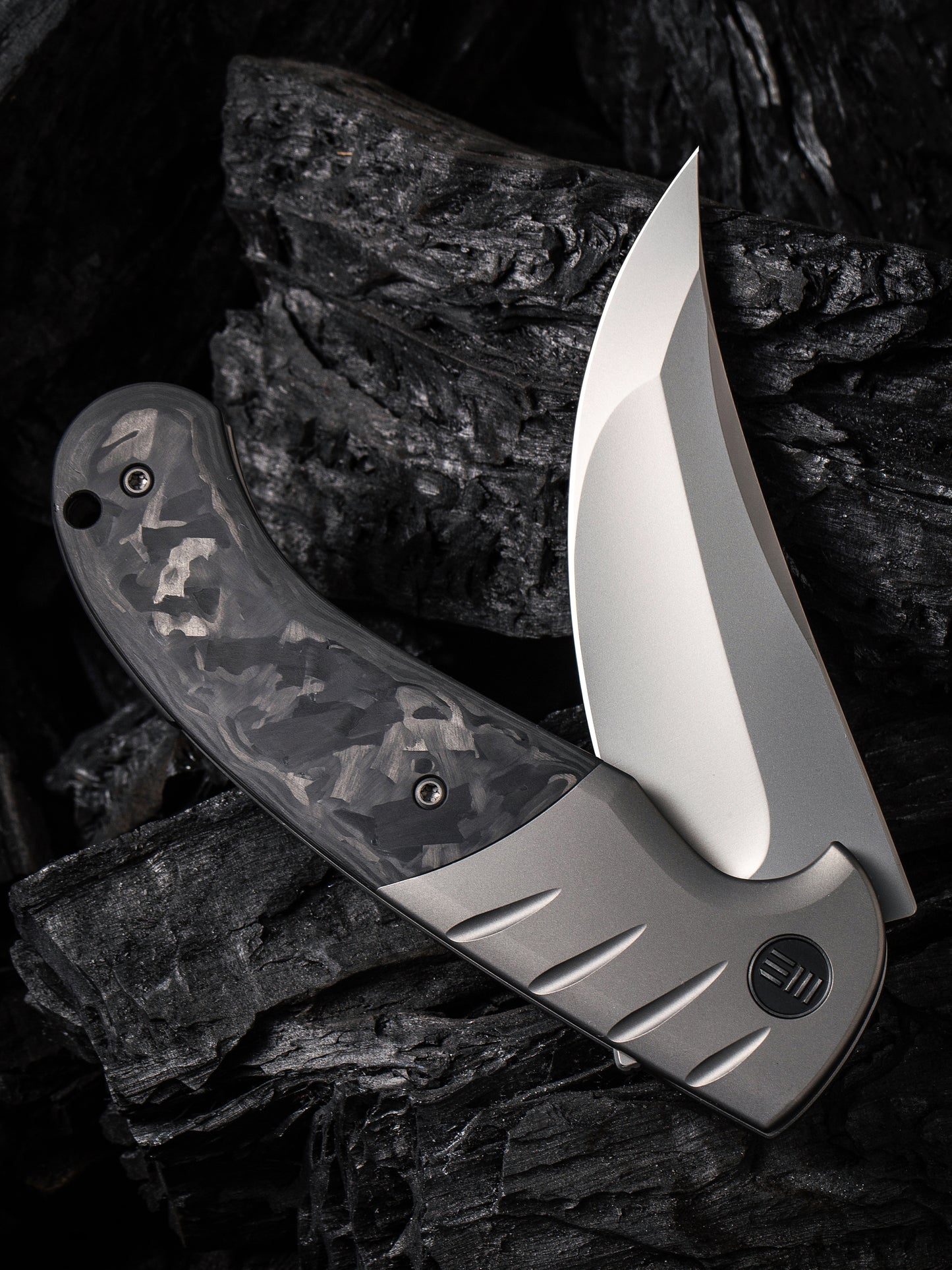 WE Curvaceous 3.70" CPM 20CV Marble Carbon Fiber Titanium Folding Knife by Eric Ochs WE20012-1