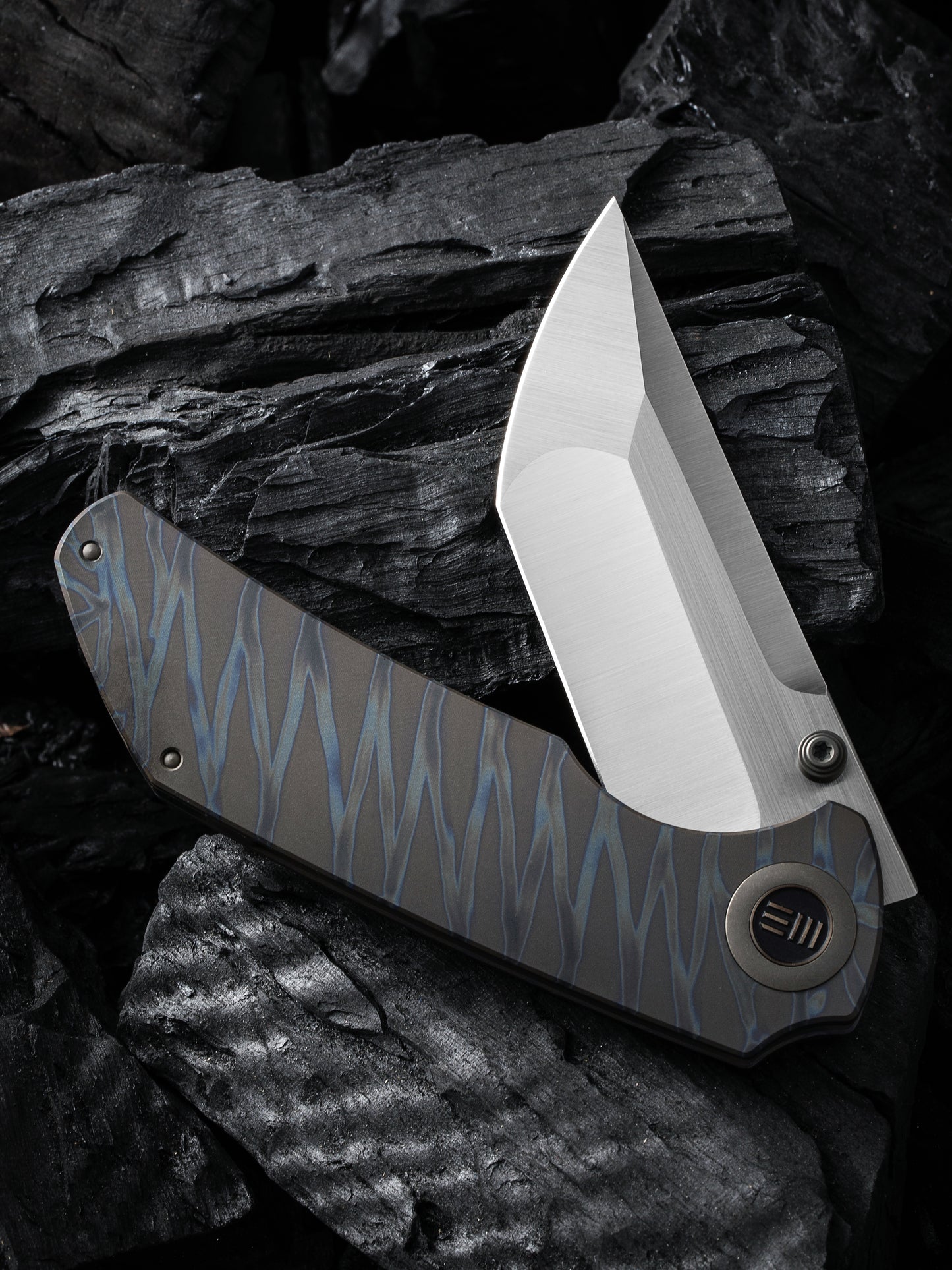 WE Thug XL 3.35" CPM 20CV Tiger Stripe Flamed Titanium Folding Knife by Matthew Christensen WE20028D-2
