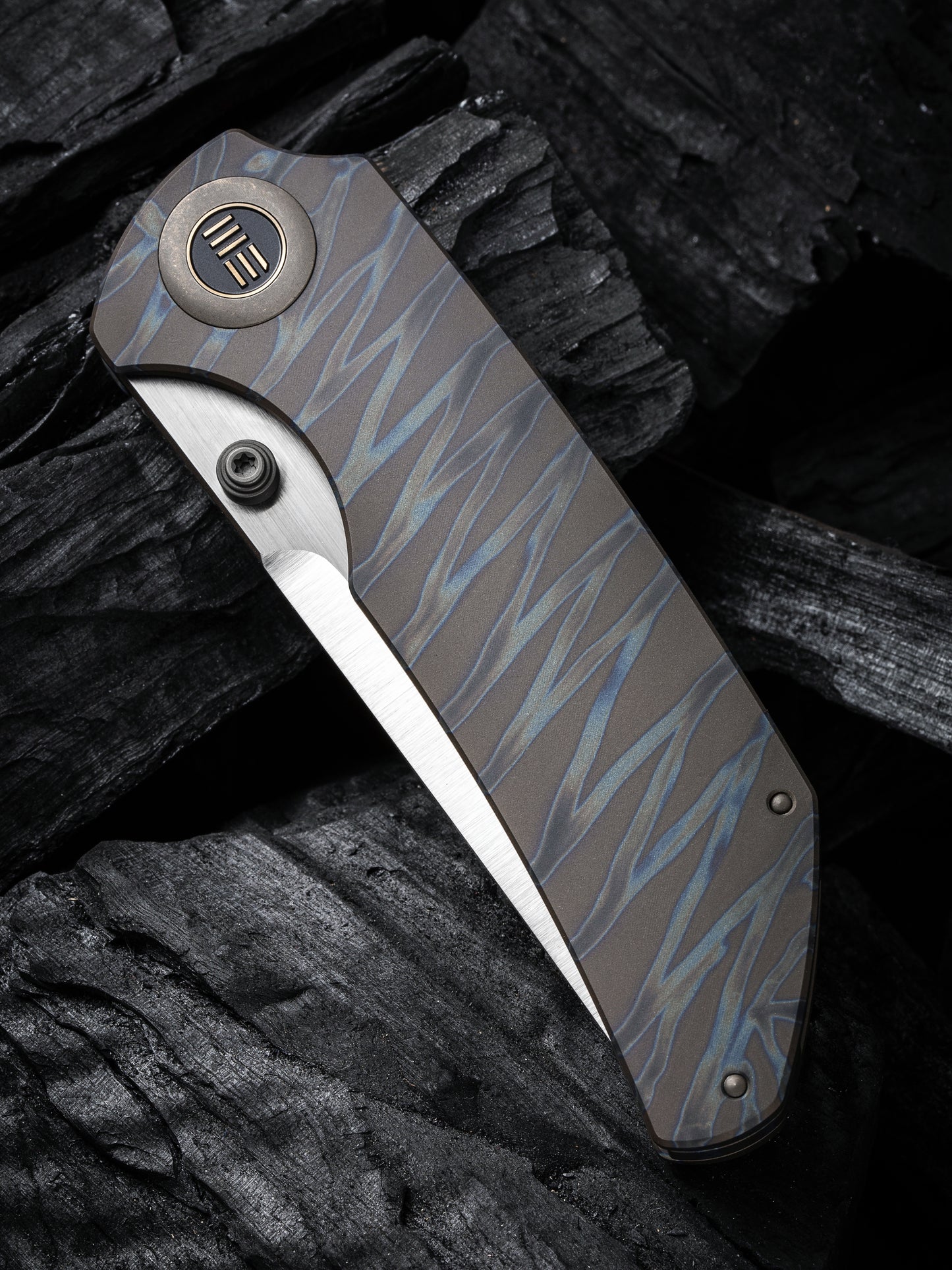 WE Thug XL 3.35" CPM 20CV Tiger Stripe Flamed Titanium Folding Knife by Matthew Christensen WE20028D-2